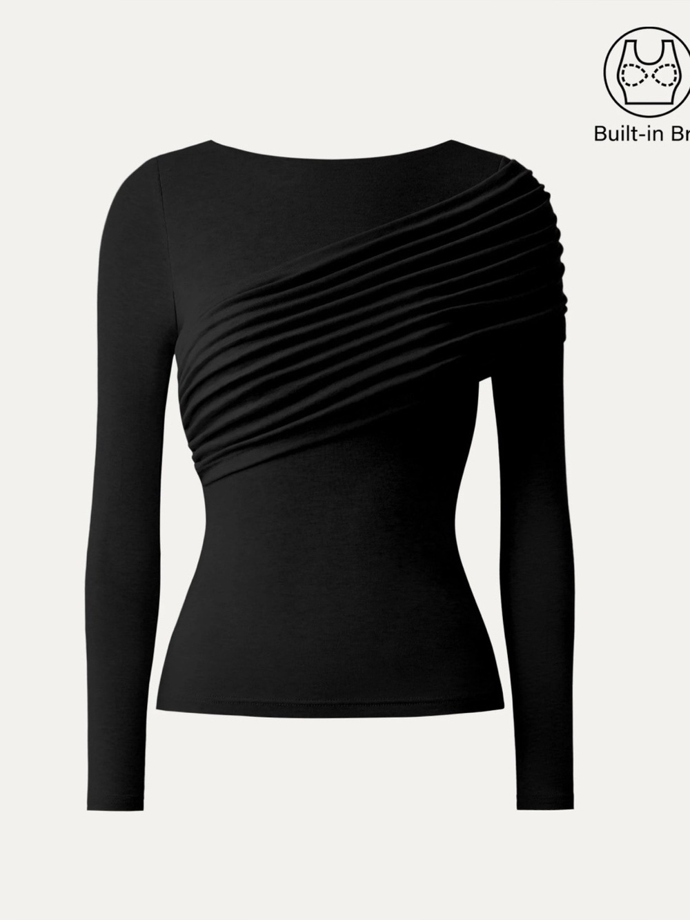 OGL Boatneck Runched Overlap Bea Top Long-Sleeve Top with Built In Bra